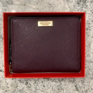 Kate Spade Leather Zip Around Wallet - deep purple